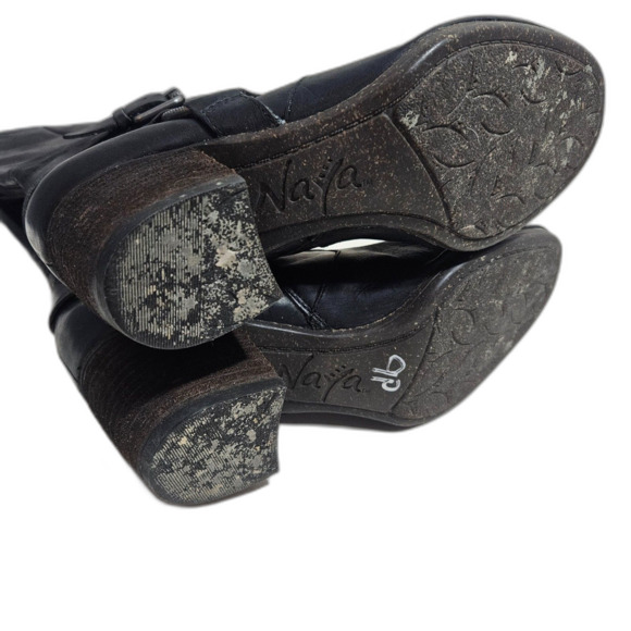 Naya Gazelle Leather Boots Black Block Heel Mid Calf 7.5 Women's Bikercore - Picture 11 of 13